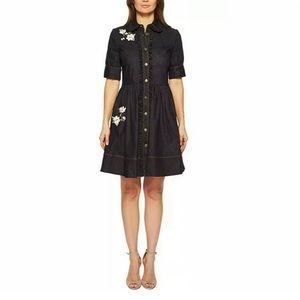 Kate Spade Embroidered Denim Button-up Ruffle